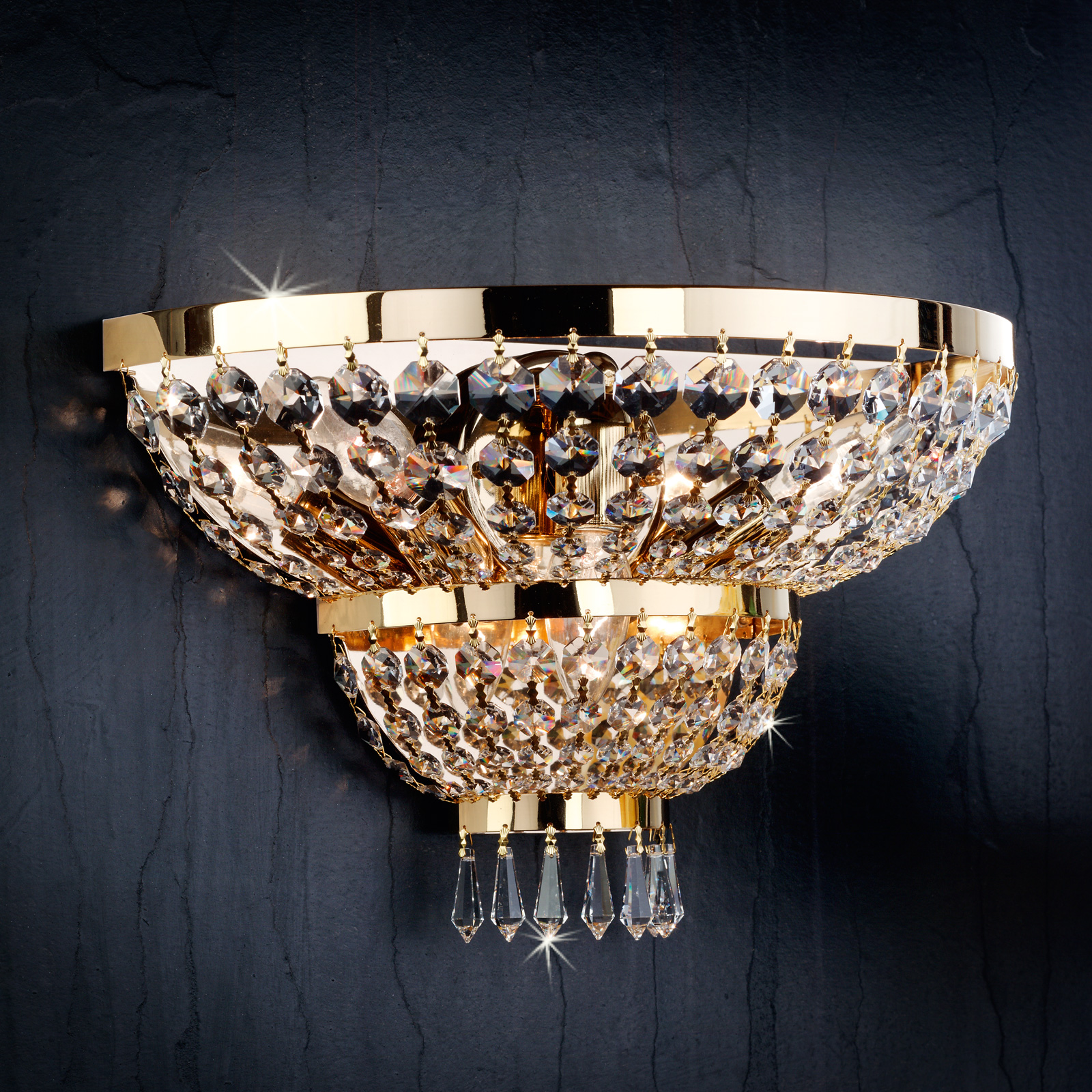 Sheraton wall light with 3 lamps, 24K gold plated