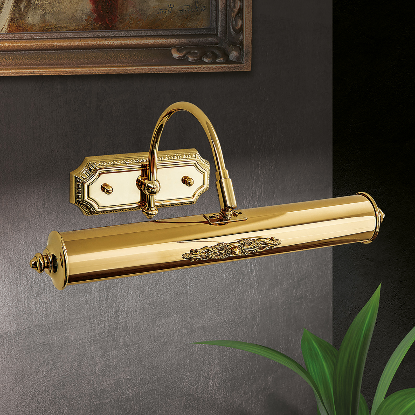 BILDERLEUCHTE, 2-flames, gold, with decorative elements